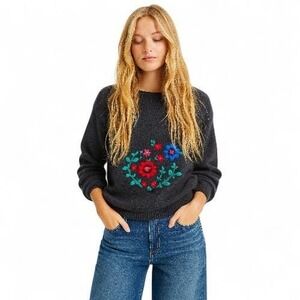 Vintage Floral Embroidered Wool Blend Sweater‎ Size M
